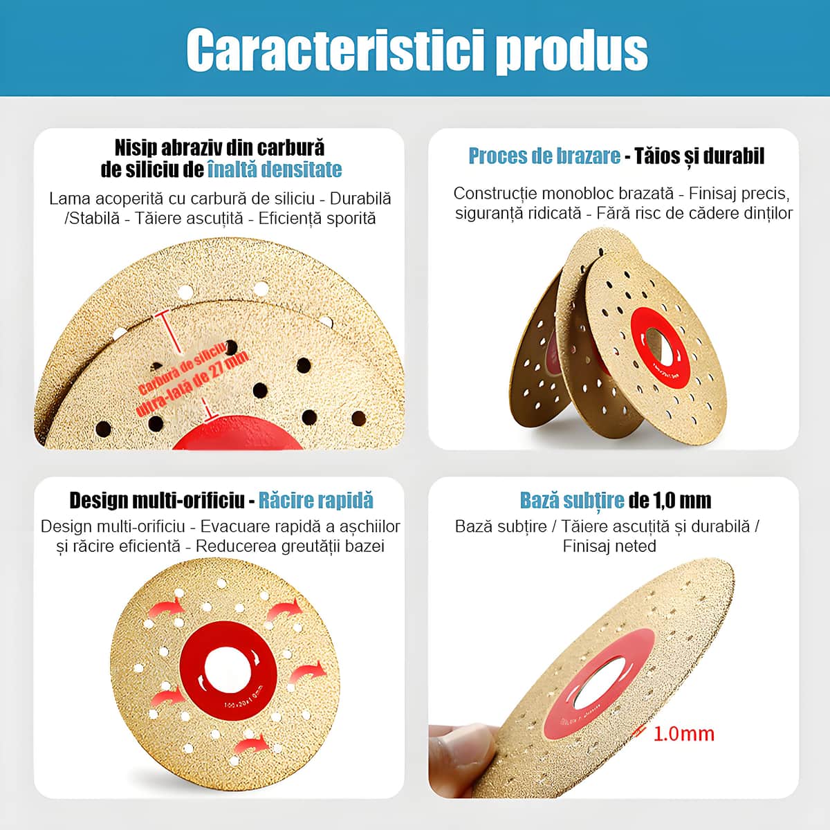 Disc diamantat pentru plăci de piatră și gresie: tăiere și șlefuire 45°, fără ciobire, compatibil cu polizor unghiular