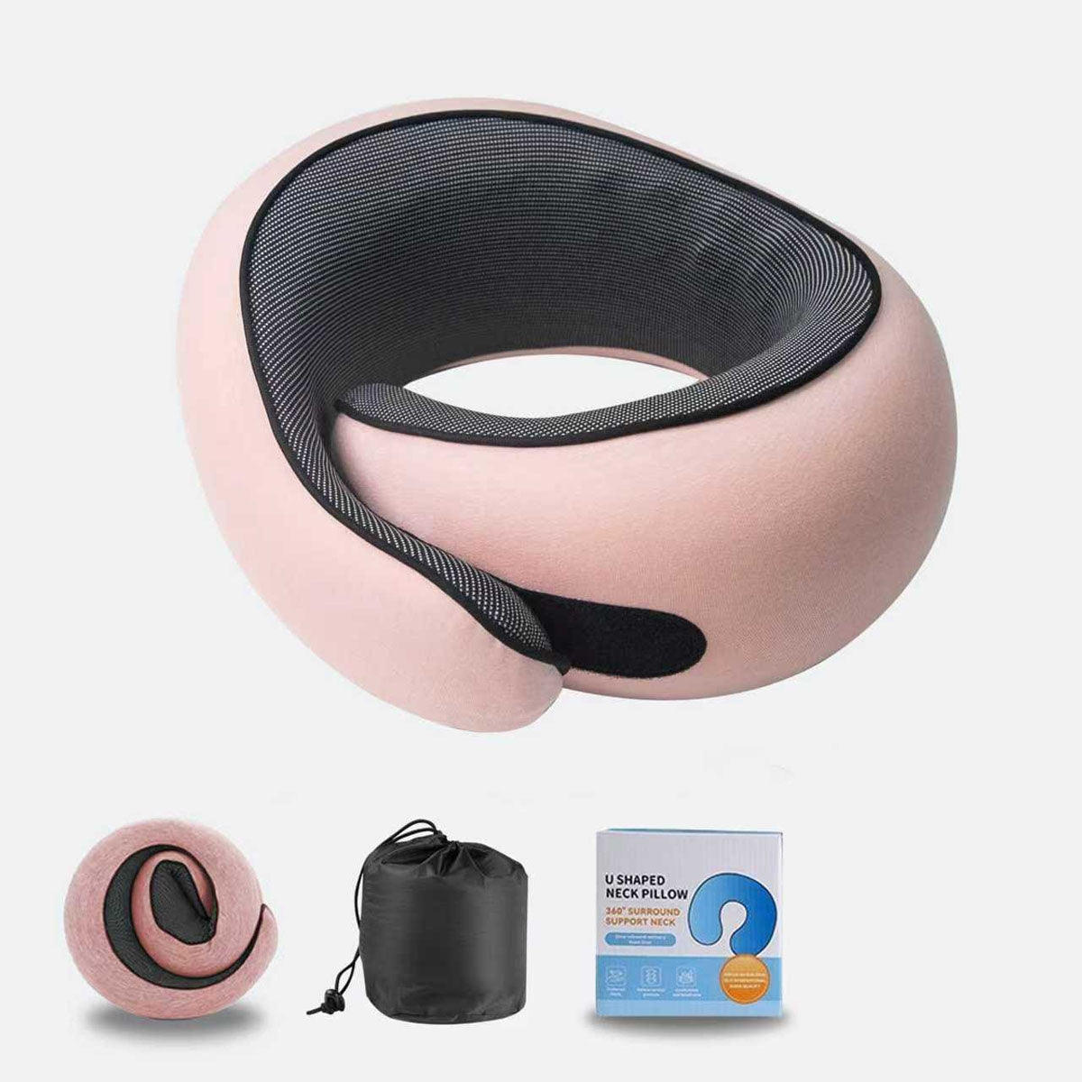 Almohada de cuello en forma de U con memoria de recuperación lenta, almohada para la siesta, portátil para aviones y viajes.