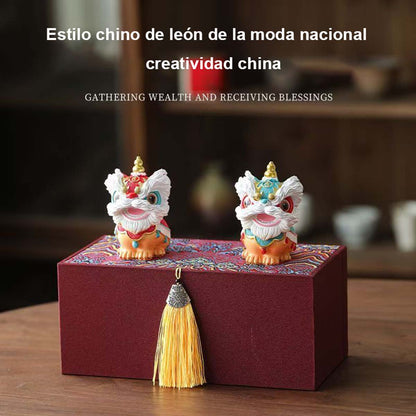 Adorno creativo de león danzante al estilo chino, una pieza decorativa de alta gama y diseño exclusivo para mesas y mesas de té.