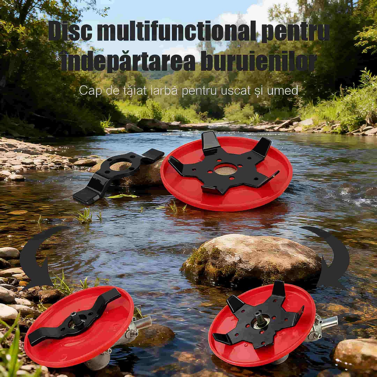 Disc universal multifuncțional pentru cosit: cap de tăiat pentru iarbă, buruieni și tufișuri, compatibil cu mașini de tuns gazonul, accesoriu pentru uscat și terenuri umede de orez, cap de tăiat pentru lucru pe uscat și apă.