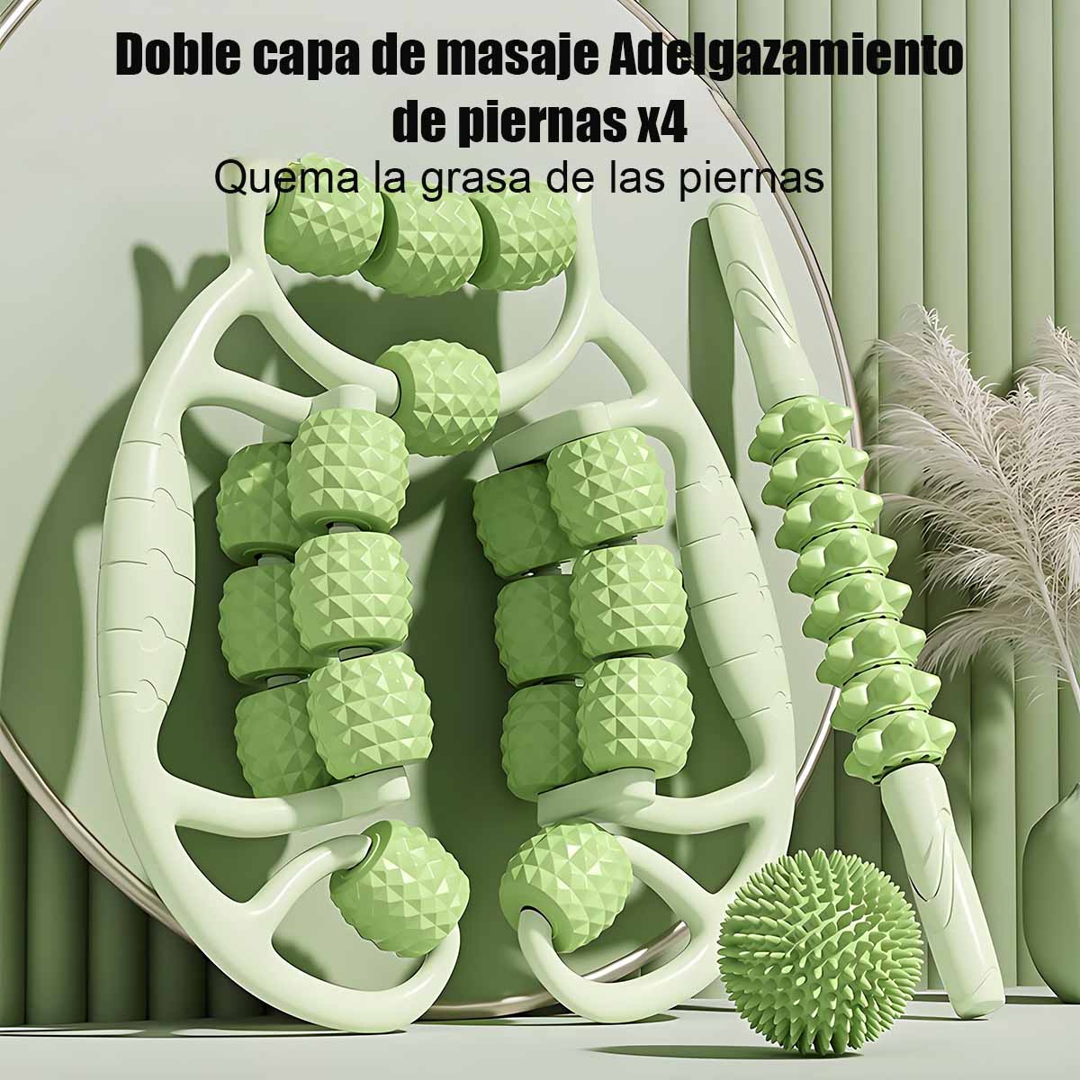 Rodillo masajeador para piernas, artefacto de adelgazamiento, rueda anular de compresión, relajador de músculos de pantorrilla y muslo, barra tipo "dientes de lobo" para masaje en piernas.