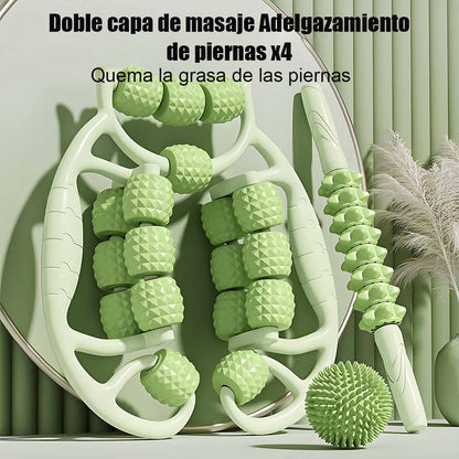 Rodillo masajeador para piernas, artefacto de adelgazamiento, rueda anular de compresión, relajador de músculos de pantorrilla y muslo, barra tipo "dientes de lobo" para masaje en piernas.