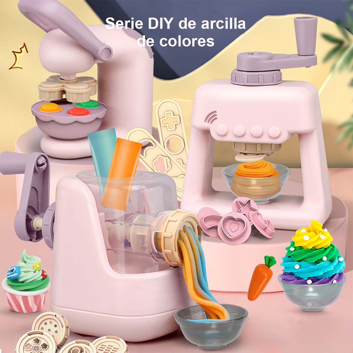 Máquina de hacer espaguetis con plastilina colorida para niños, juguete de arcilla ultraligera para manualidades, juego de rol para guardería, set de moldes para plastilina.