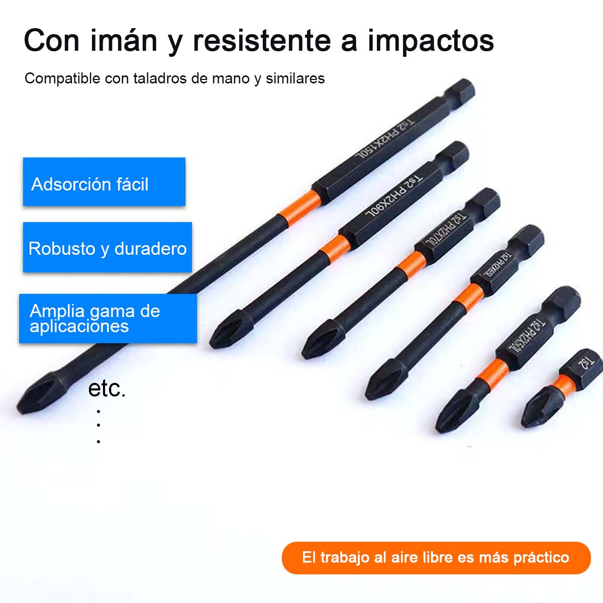 "Juego de puntas magnéticas de alta fuerza, cabezal Phillips S2 de alta dureza, para destornillador eléctrico y taladro eléctrico, set de tornillos"