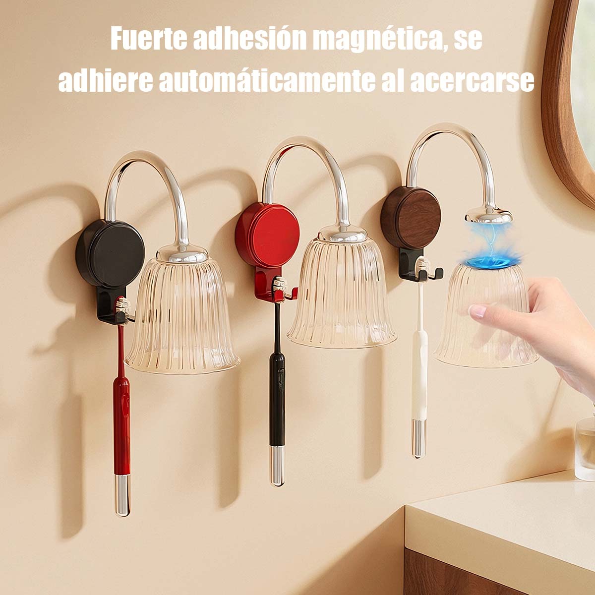 Vaso de enjuague bucal retro con imán, soporte para cepillos de dientes, estante de pared sin taladro, soporte para vaso de enjuague y cepillo de dientes eléctrico.