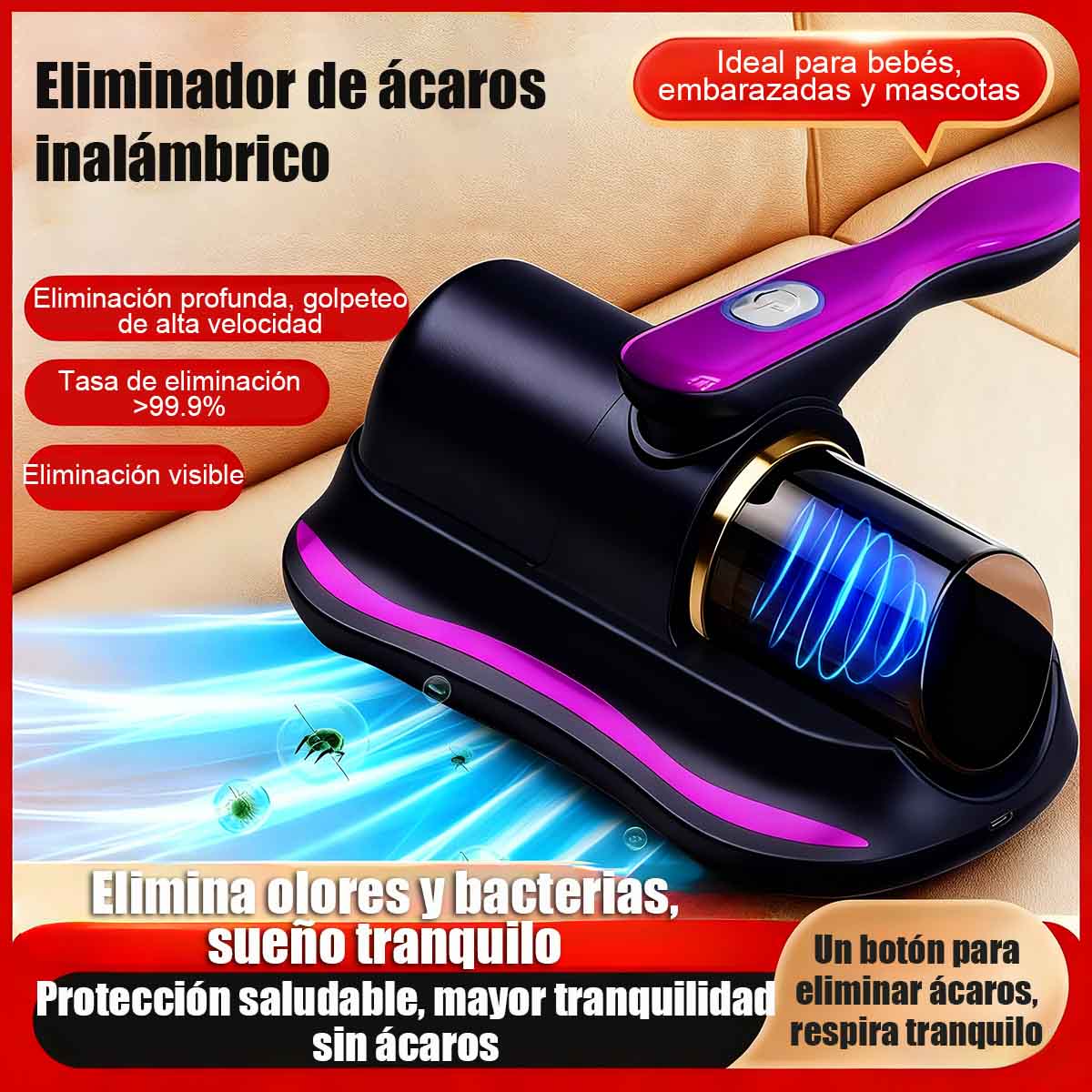 **Nuevo aspirador inalámbrico doméstico para cama, de gran potencia, con fuerte succión y luz UV, un verdadero eliminador de ácaros.**