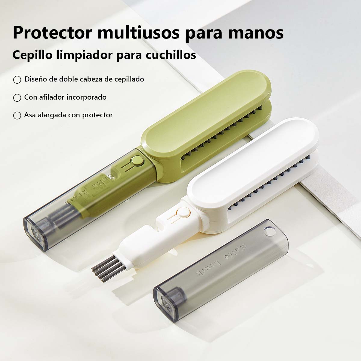 Cepillo de limpieza de cuchillos, cepillo de doble cara para limpiar utensilios de cocina, cuchillos, y ranuras, incluido el afilador de cuchillos.