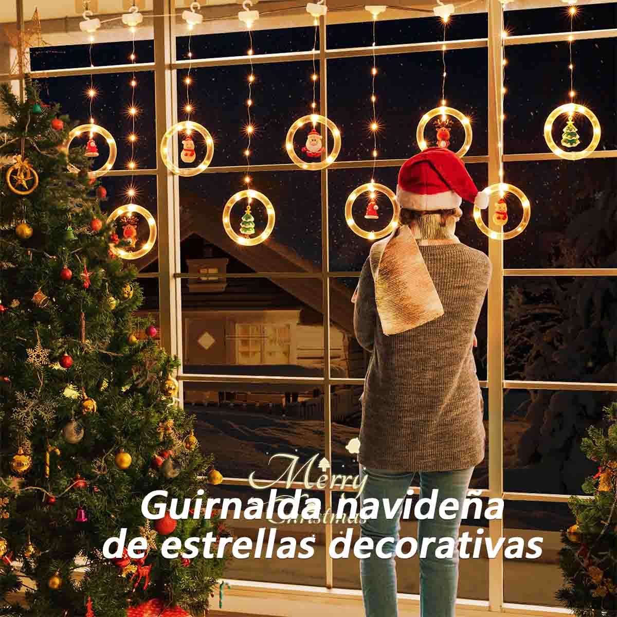 Luces de estrella para decoración navideña, guirnalda luminosa LED para habitación, cortinas y ambiente festivo