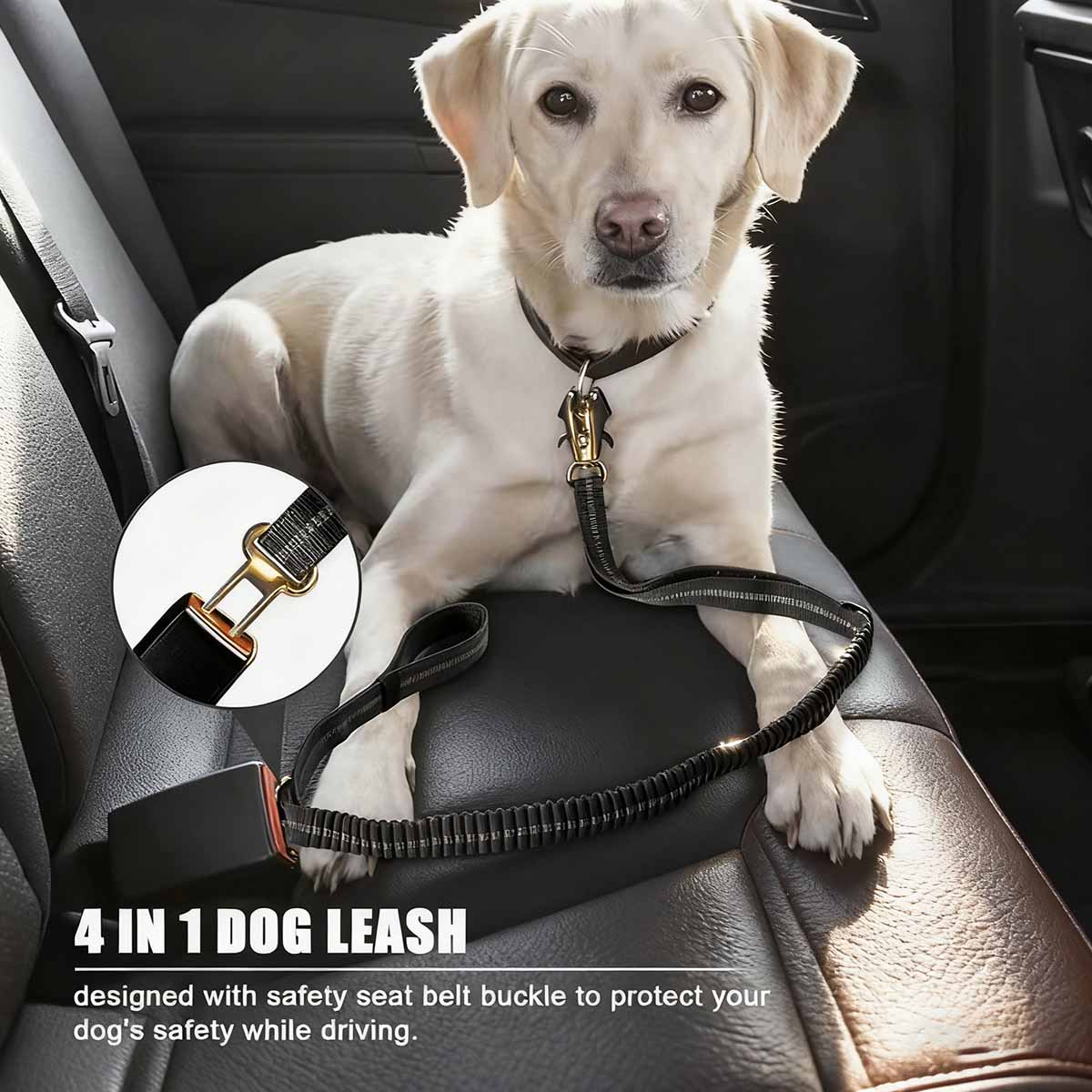 "Correa para perros medianos y grandes para coche, antiescape, antiexplosión, retráctil con amortiguación, cómoda y segura."