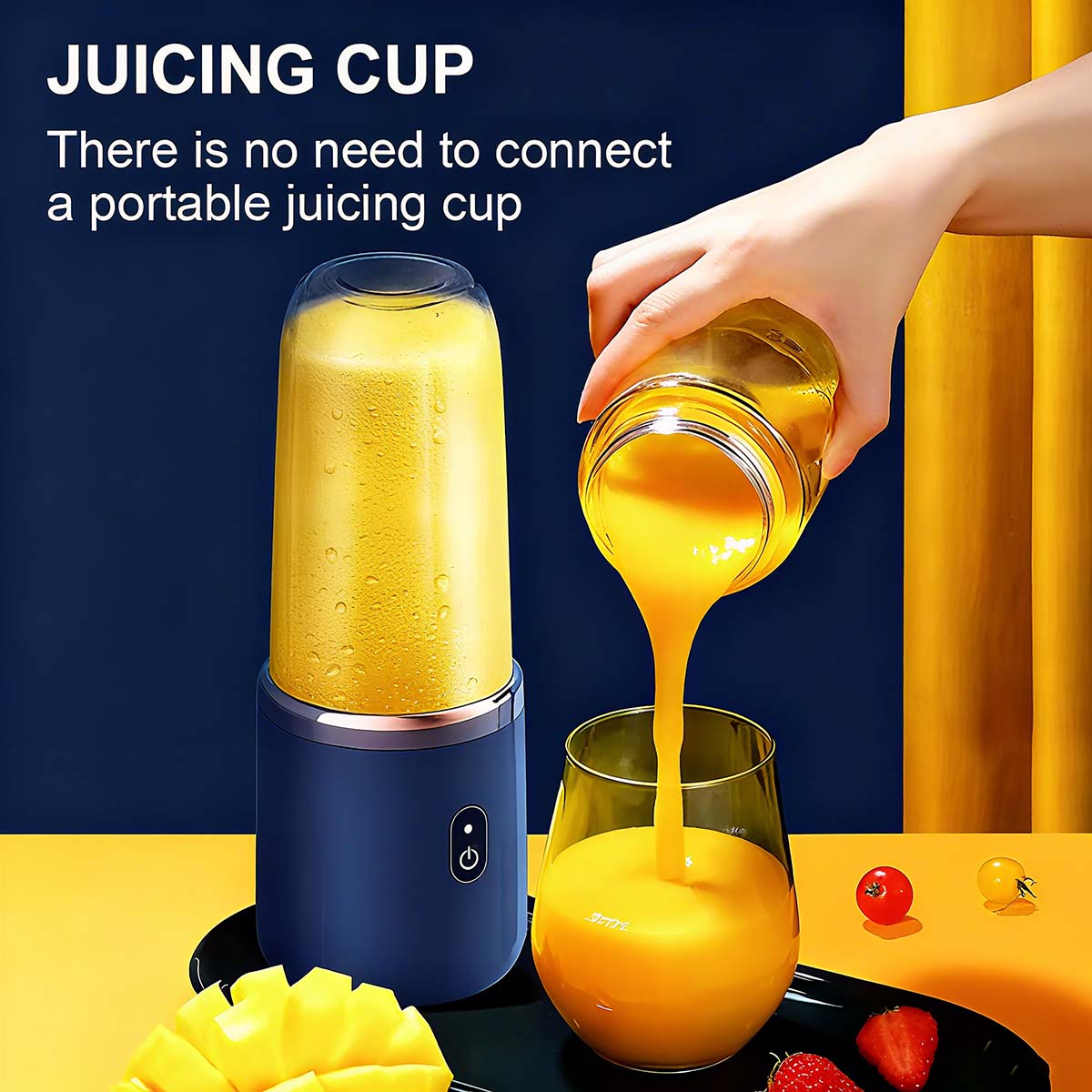 Licuadora exprimidora portátil multifuncional, vaso para jugo recargable con función de batidora y exprimidor.