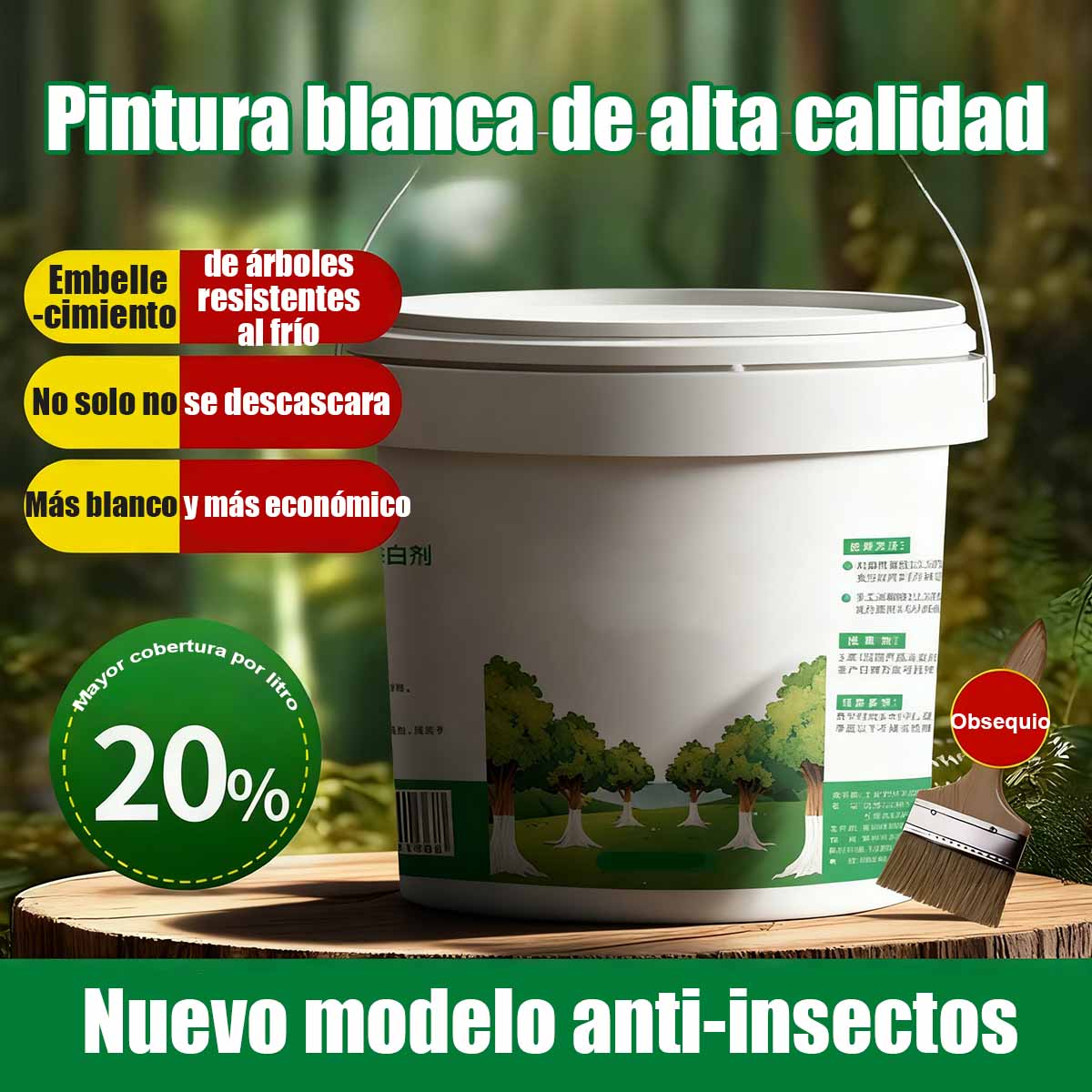 Revestimiento Blanco Protector para Árboles - Formula Ecológica de Alta Eficacia contra Plagas