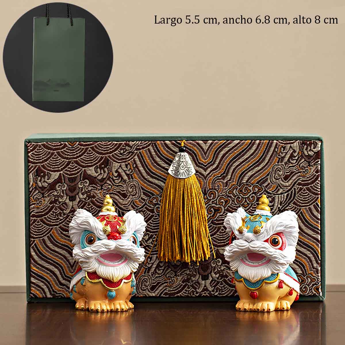 Adorno creativo de león danzante al estilo chino, una pieza decorativa de alta gama y diseño exclusivo para mesas y mesas de té.