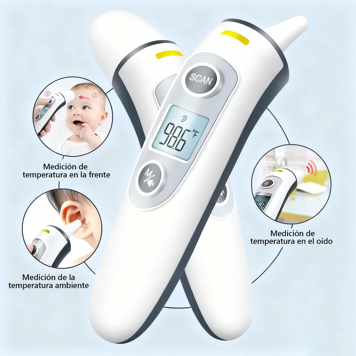 Termómetro frontal para uso doméstico, termómetro Bluetooth para oído, termómetro infrarrojo de doble uso frente-oído