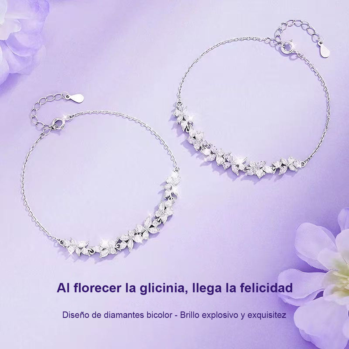 **Pulsera femenina con diseño de glicinia y sonrisa – Estilo moderno de lujo ligero, brazalete de moda, minimalista y con encanto, tendencia en redes**