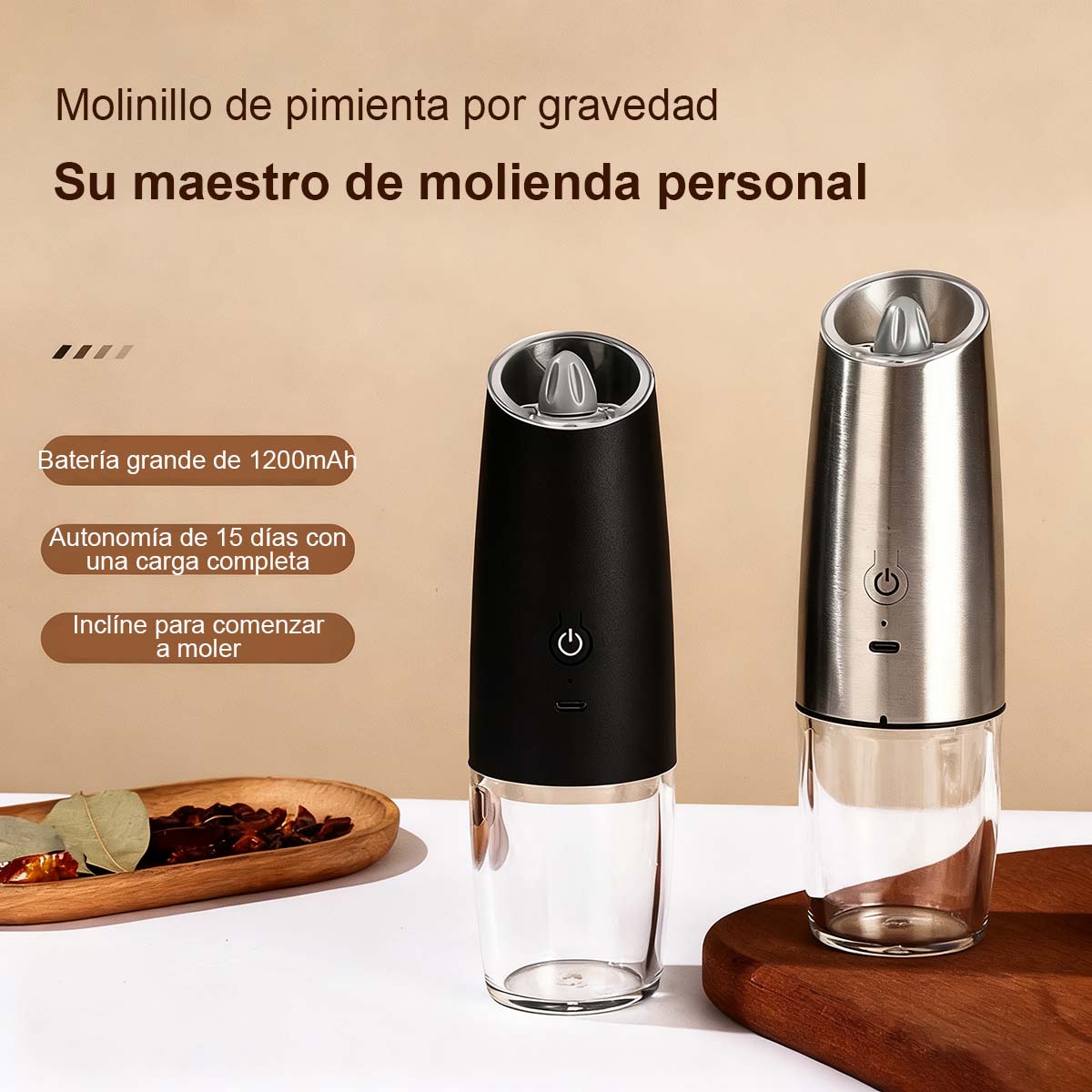 Molinillo de Pimienta con Sensor de Gravedad Kadeli 591: Eléctrico y Recargable por USB