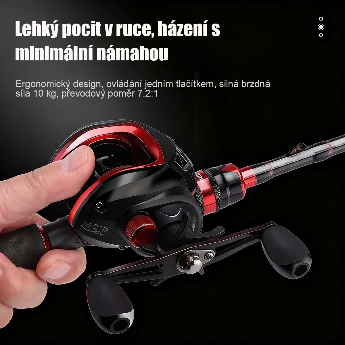 Bezpečnostní kovový černo-červený naviják s kapkovitou cívkou, set prutu na přívlač, daleké náhozy, naviják na lov z mostu a na člunu, speciálně pro lov parmy.