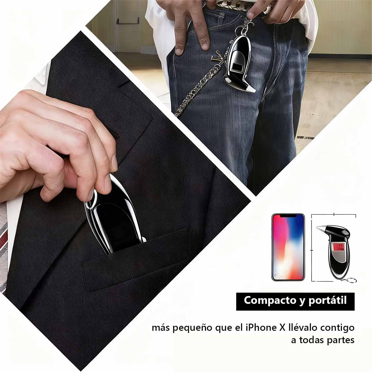 Alcoholímetro portátil para coche, prueba de aliento para vehículo, dispositivo de detección de alcohol para coche, especialmente diseñado para uso dentro del automóvil.