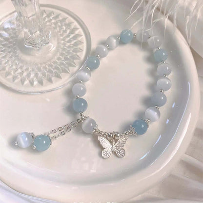 Pulsera de ópalo para mujer, pulsera de aguamarina, pulsera de piedra lunar gris, pulsera de cristal natural, accesorio de mano con estilo versátil y elegante.