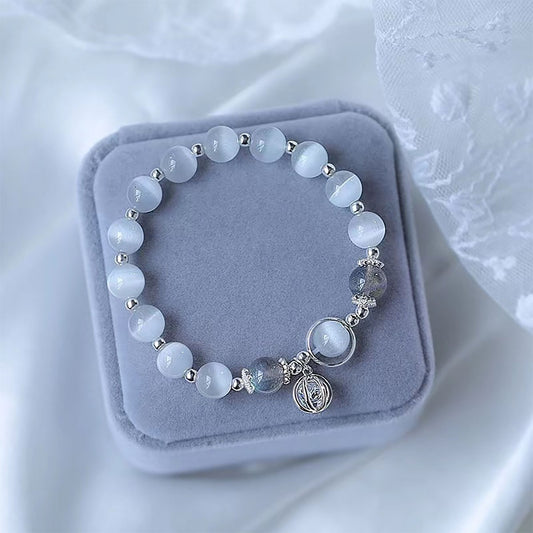 Pulsera de ópalo para mujer, pulsera de aguamarina, pulsera de piedra lunar gris, pulsera de cristal natural, accesorio de mano con estilo versátil y elegante.