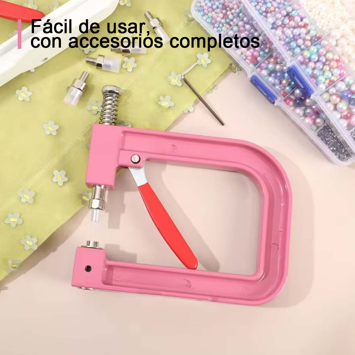 Máquina de presión para clavar perlas DIY, máquina manual para colocar tachuelas, herramienta para fijar perlas redondas, remaches y tachuelas de cuatro garras, tipo universal.