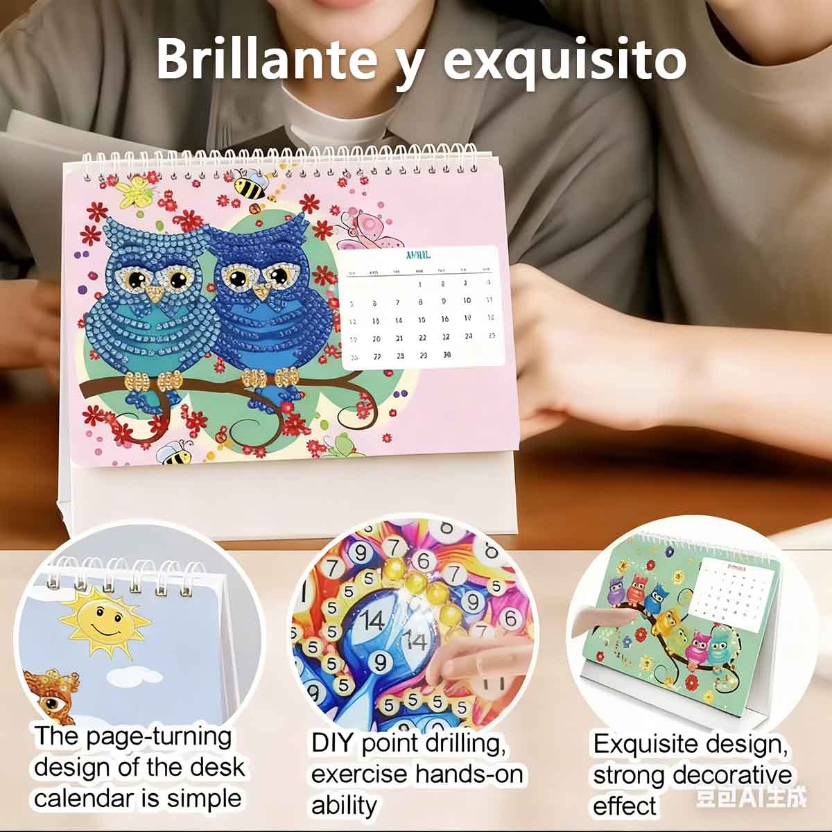 El nuevo calendario de mesa de diamantes 2026, pintura de diamantes hecha a mano, calendario de dibujos animados con cristales adhesivos.