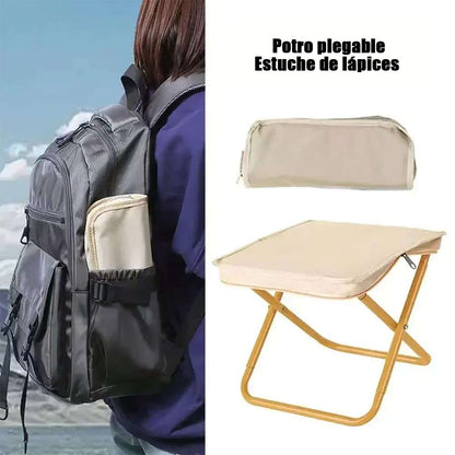 Estuche plegable para bolígrafos con banco portátil tipo banco de paja — bolso creativo que se convierte en mini banco para exteriores, ideal para personas perezosas que desean llevar un asiento miniatura donde quiera que vayan.