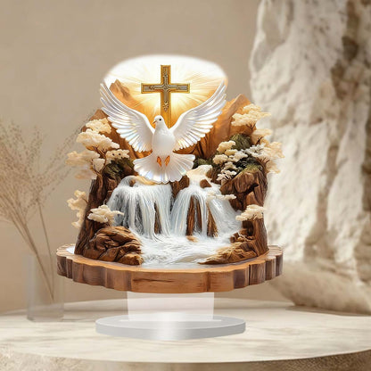 Adorno Boho Moderno para Escritorio - Decoración Acrílica con Paloma de la Paz y Paisaje Natural