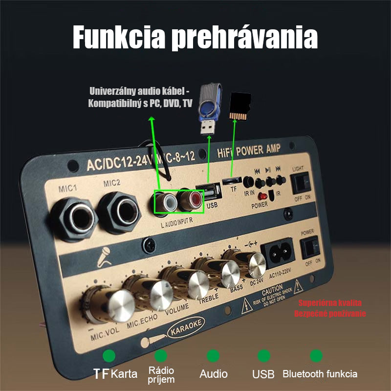 12V Bluetooth zosilňovač s kartou 24V vysoko výkonný zosilňovač, základná doska zosilňovača do auta