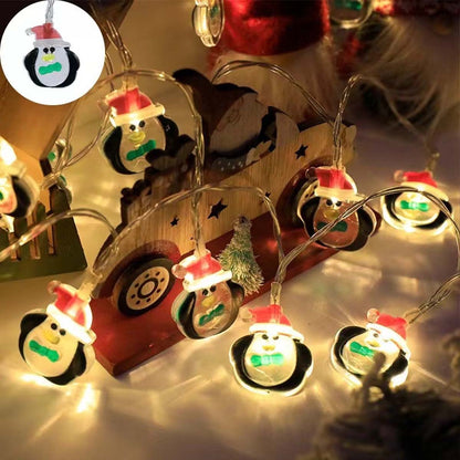 Guirnalda LED navideña con figuras de muñeco de nieve y Papá Noel, luces intermitentes de personajes de dibujos animados, decoración luminosa para escenas de fiestas.