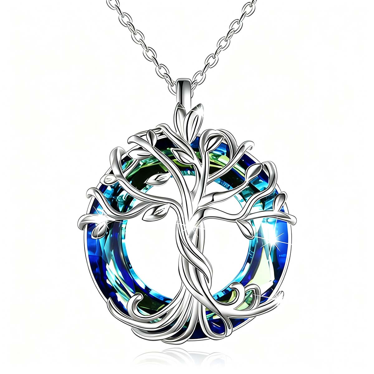 "Collar de cristal del árbol de la vida, colgante de cristal con anillo circular de colores incrustado en aleación."