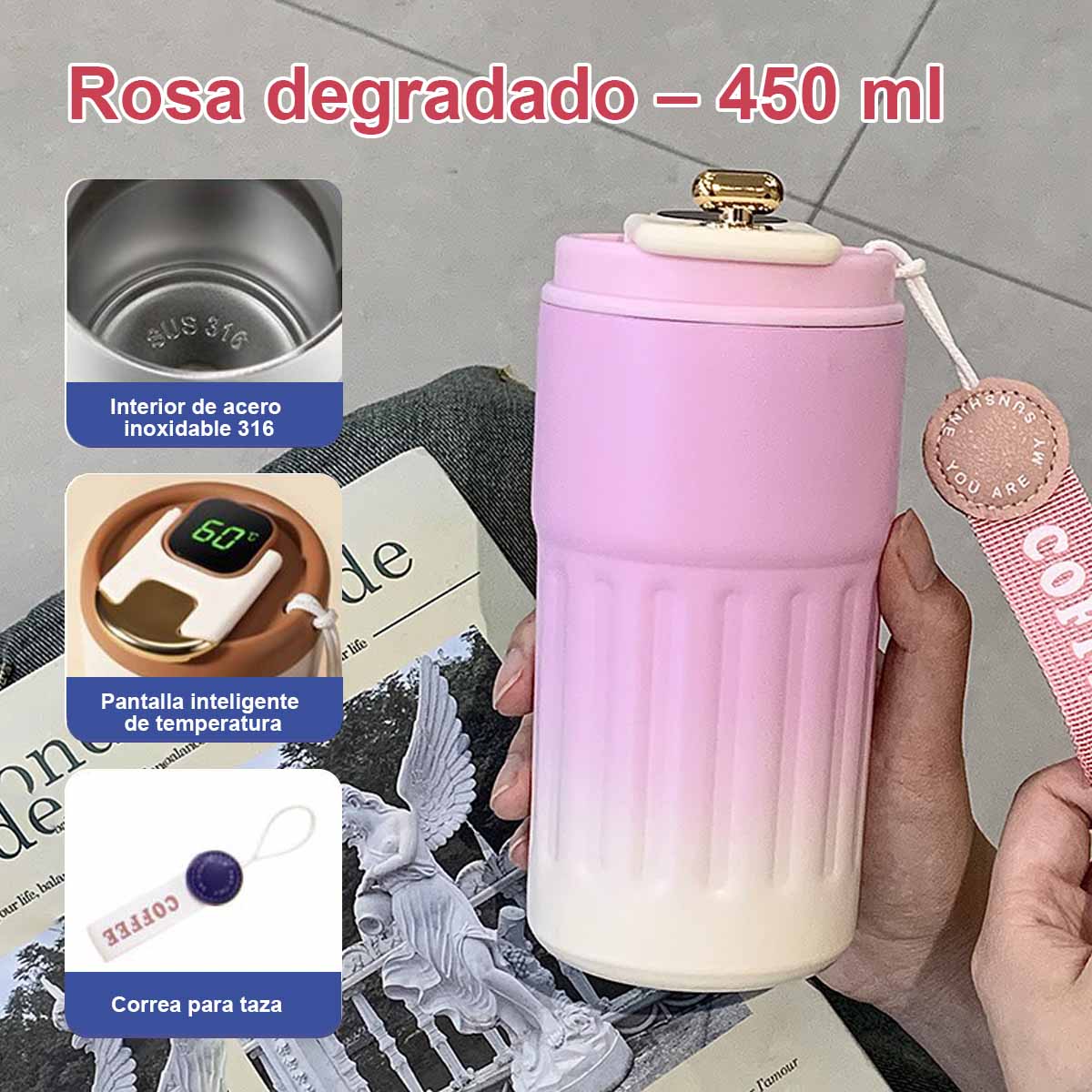 Nueva botella térmica inteligente con indicador de temperatura, de acero inoxidable 316, para hombre y mujer. Taza de café de alta estética, portátil y de diseño minimalista.