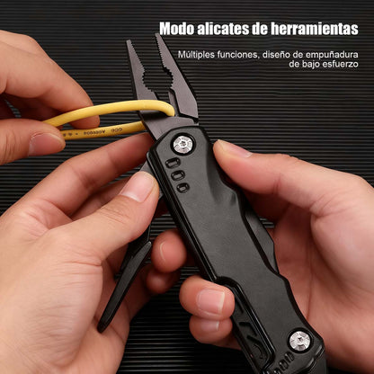 Martillo multifuncional portátil para exteriores, alicates de trabajo, martillo de uña de acero inoxidable negro, herramienta de carpintería, camping e instalación de emergencia.