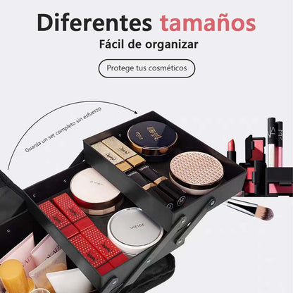 **Bolsa de maquillaje plegable de gran capacidad, maletín de maquillaje portátil y multifuncional, caja de almacenamiento de varias capas para herramientas de belleza y micropigmentación.**