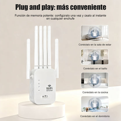 Amplificador de señal WiFi más vendido para el hogar, atraviesa paredes, con 6 antenas, repetidor para extender y mejorar la red inalámbrica.