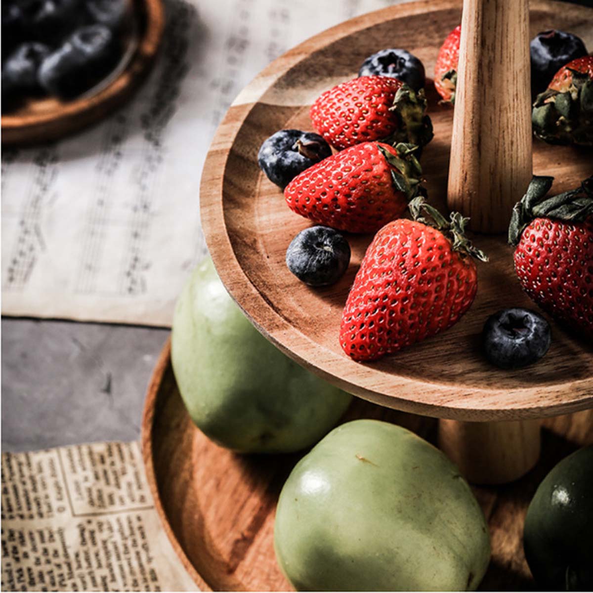 Soporte para cupcakes de papel de té, de madera, de dos niveles, para bodas, bandeja para frutos secos, caramelos y pipas, bandeja multifuncional de frutas para salón.