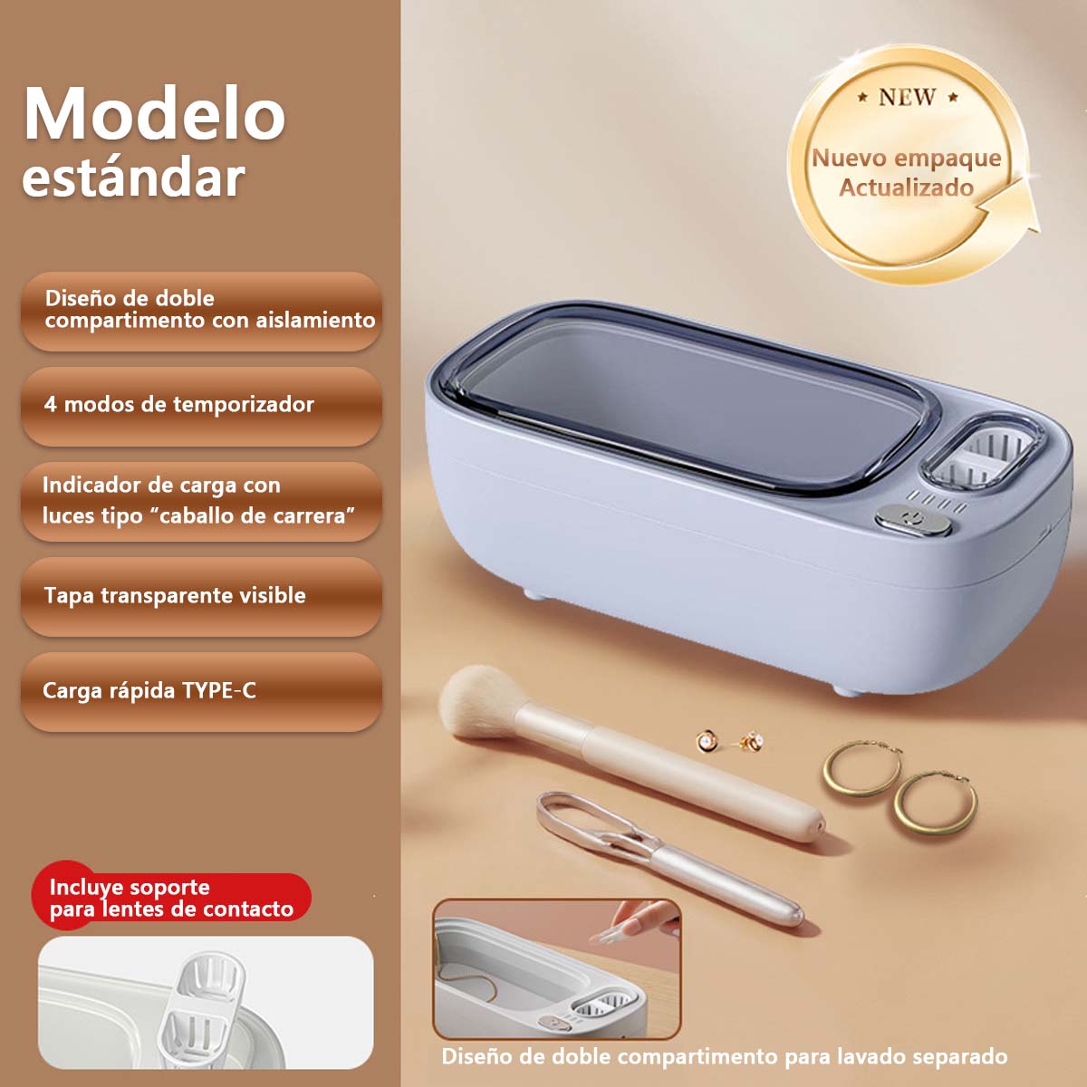 **Lavadora ultrasónica para limpiar gafas, joyas, férulas dentales, joyería y lentes de contacto, de gran capacidad para uso doméstico.**