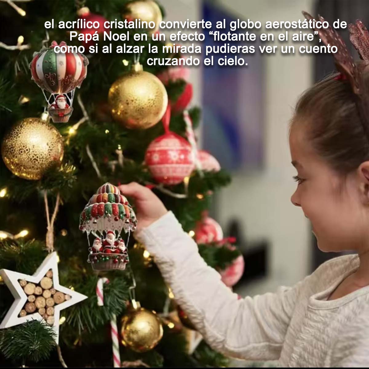 Colgante para espejo retrovisor de coche: Globo aerostático de Santa Claus, adornos navideños para árbol de acrílico.