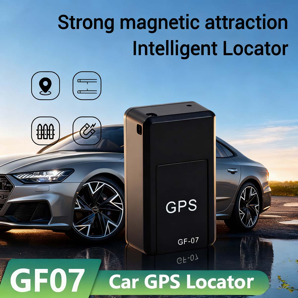 Localizador GF07 — Dispositivo antiperdida para ancianos y niños, GPS con imán potente para coche, sin necesidad de instalación.
