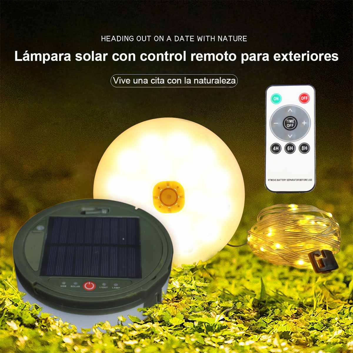 Lámpara de camping LED para exteriores, luz de emergencia para tiendas de campaña, iluminación ambiente con carga solar y USB.