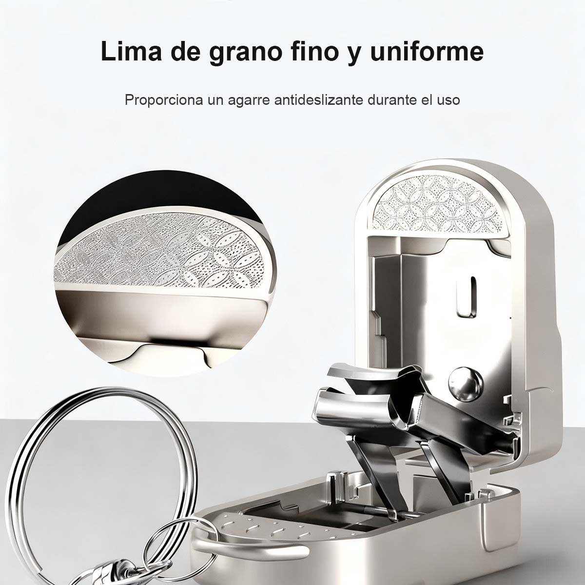 Cortaúñas portátil plegable, de acero inoxidable, llavero mini colgante, cortaúñas inclinado.