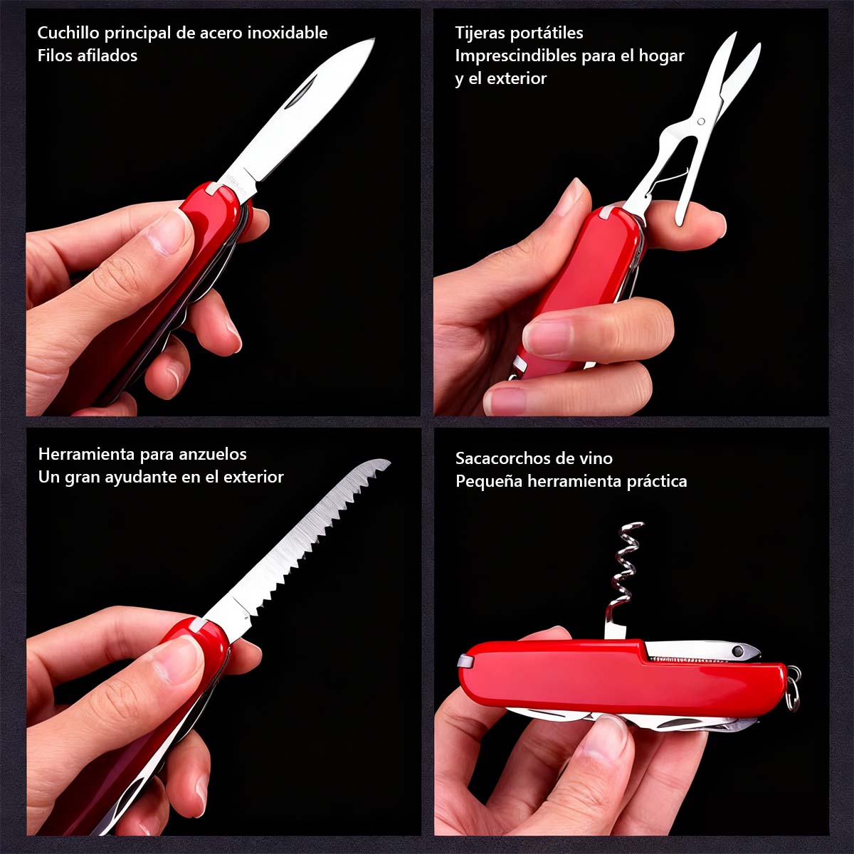 Multiherramienta plegable EDC de 17 funciones: cuchillo afilado, destornilladores, abrelatas y más. Ideal para camping, auto-defensa y viajes. ¡Stock disponible, tamaño bolsillo!