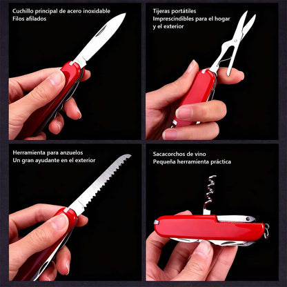 Multiherramienta plegable EDC de 17 funciones: cuchillo afilado, destornilladores, abrelatas y más. Ideal para camping, auto-defensa y viajes. ¡Stock disponible, tamaño bolsillo!