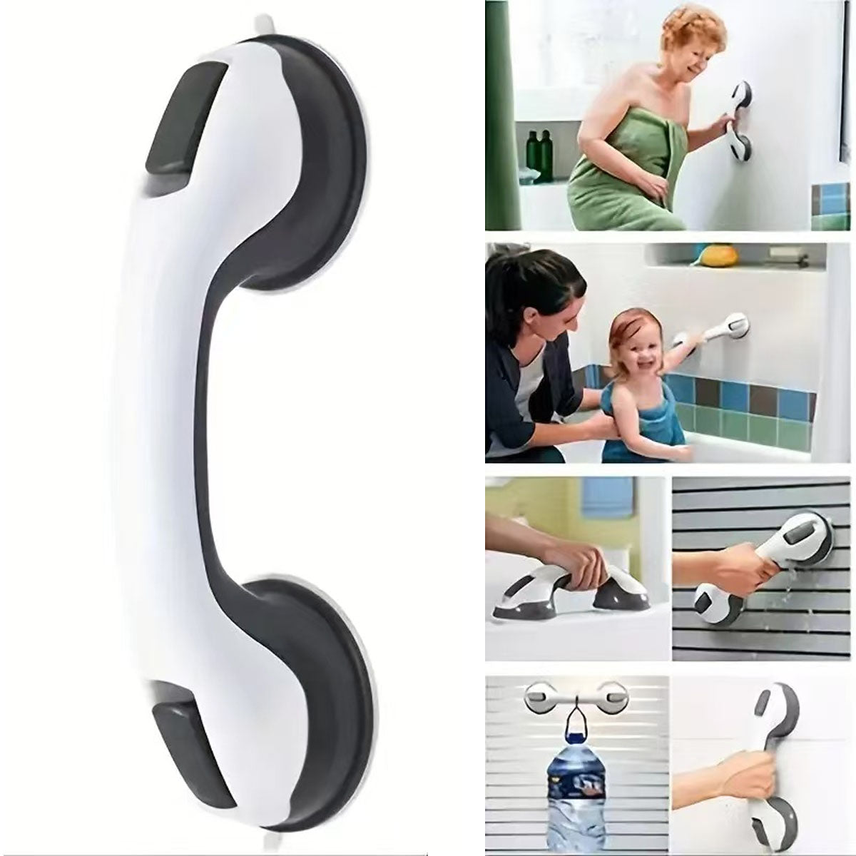 **Barra de apoyo para baño con ventosa | Pasamanos para ducha y aseo, uso doméstico**