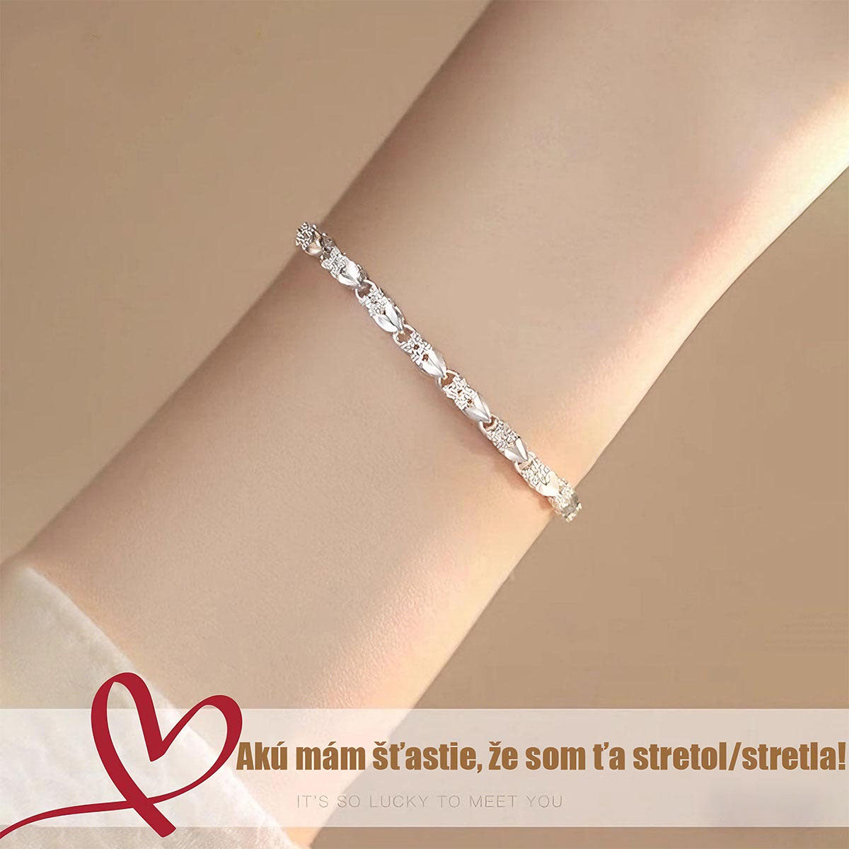 Strieborný náramok s originálnym dizajnom, štvorlístkom a srdiečkom – moderný a štýlový doplnok