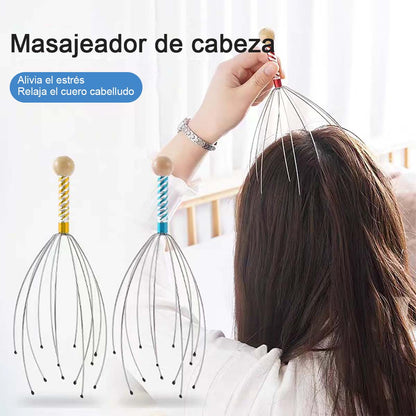 Masajeador de cabeza en forma de pulpo, de acero inoxidable grabado, relajante para la cabeza, con garras para masajear el cerebro.