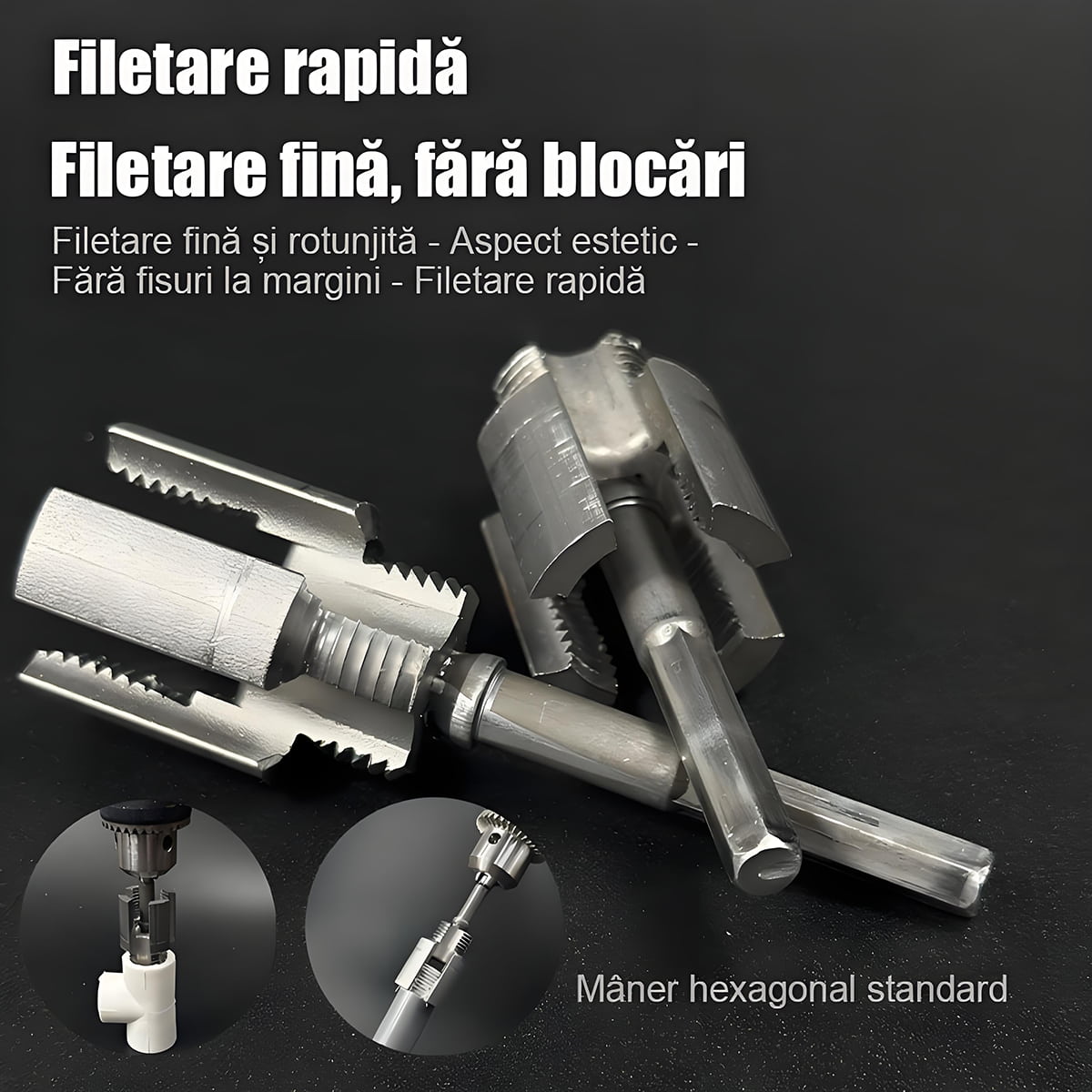 Mașină universală de filetat țevi, nouă, pentru interior și exterior, cu biți pentru mașină de găurit electrică