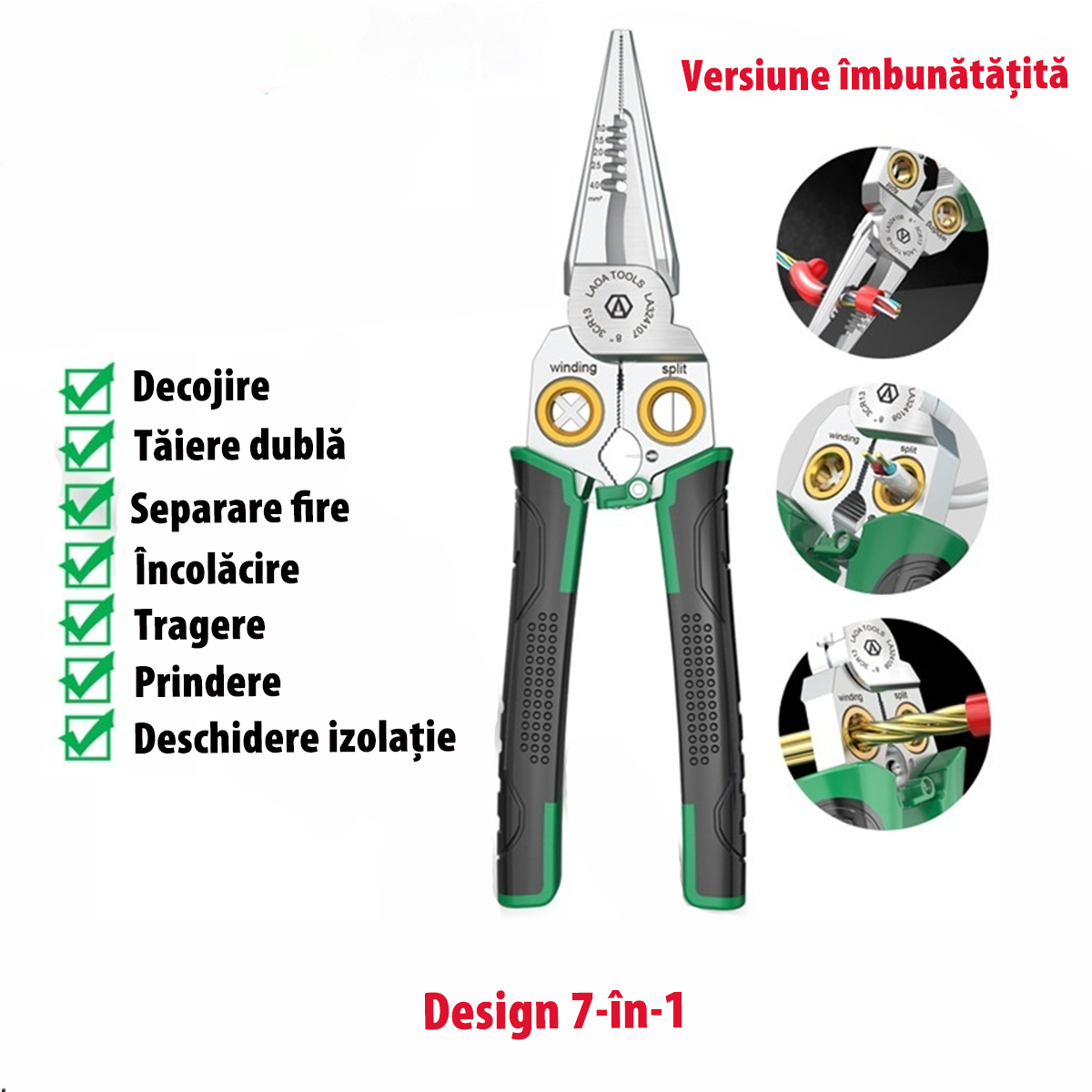 Multifuncțional clește de decojit din oțel inoxidabil, clește pentru îndepărtarea fibrelor optice, clește de tăiat cabluri, foarfece pentru cabluri electrice, clește de presiune pentru electricieni.