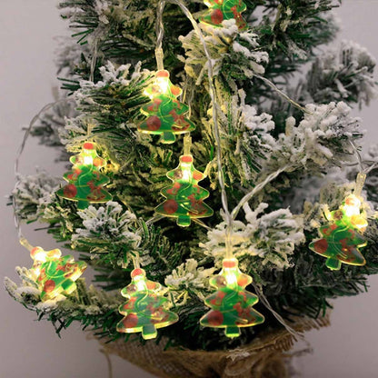 Guirnalda LED navideña con figuras de muñeco de nieve y Papá Noel, luces intermitentes de personajes de dibujos animados, decoración luminosa para escenas de fiestas.