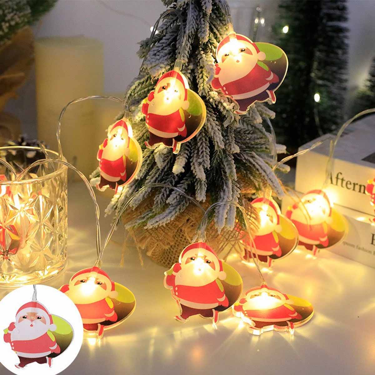 Guirnalda LED navideña con figuras de muñeco de nieve y Papá Noel, luces intermitentes de personajes de dibujos animados, decoración luminosa para escenas de fiestas.