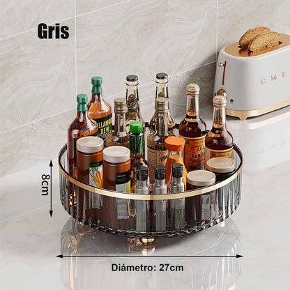 Elegante estante giratorio de almacenamiento, plato giratorio transparente para cocina, soporte de especias y salsas, organizador de almacenamiento para mesa de cocina y sala.